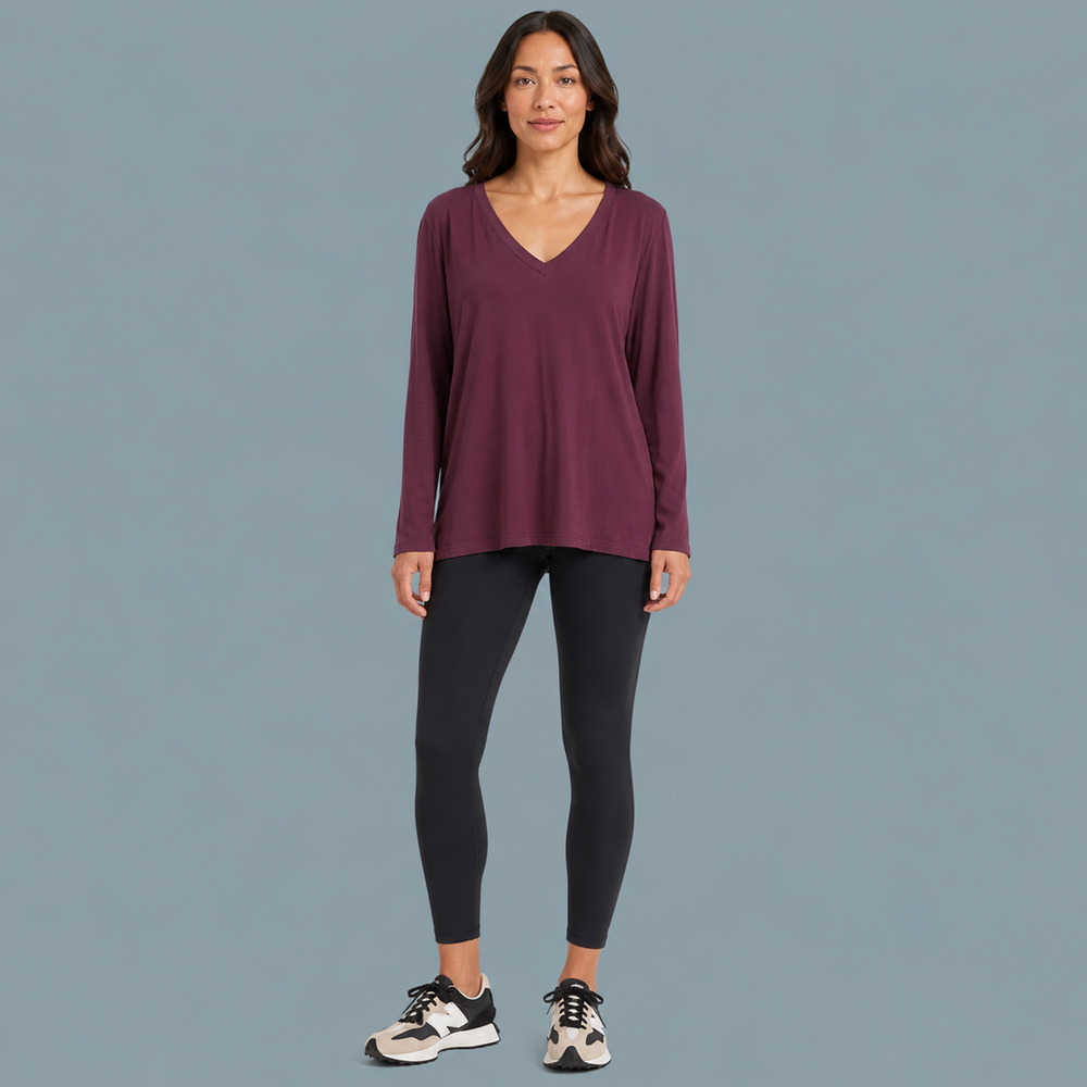 Athleta Size Large Tall LT Burgundy Dark Red V Neck Long Sleeve Knit Top Blouse